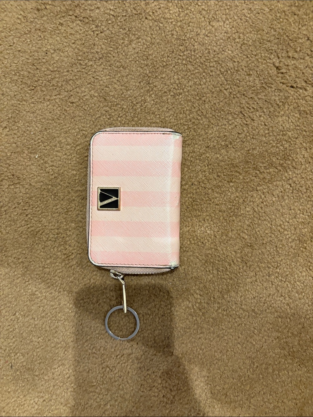 Victoria's Secret Pink Striped Zip Card Case with Keyring